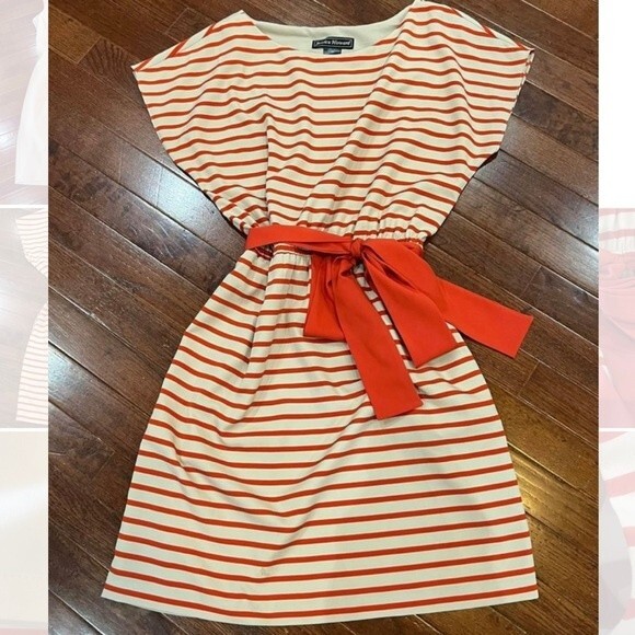 Jessica Howard tan and red belted dress with pockets size 6P - Picture 2 of 8